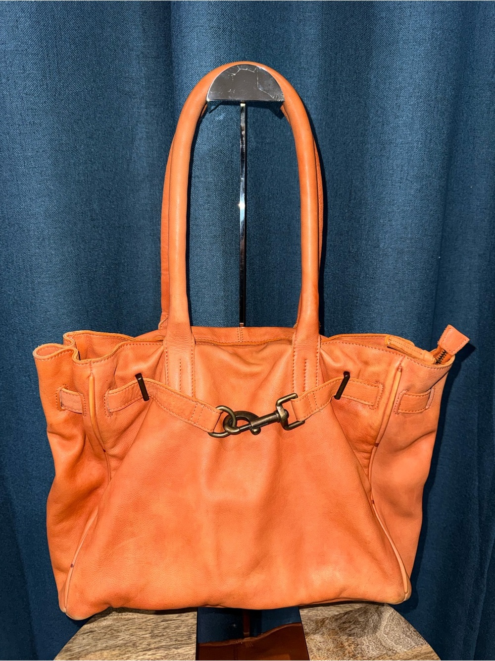 Free People Orange Leather Shoulder Tote